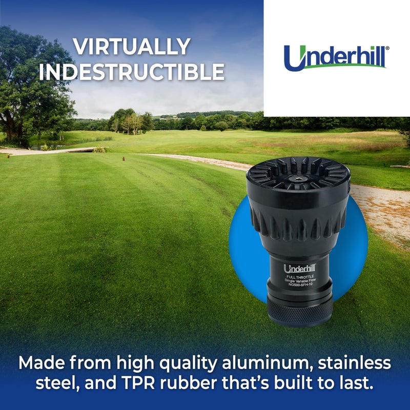 Underhill Garden Water Hose Nozzle Sprayer Jet Attachment, Heavy-Duty Metal and Rubber, Adjustable, Magnum UltraMax Premium Plus Series 1" High Flow Turbo Shift, NG550-DFH-10 - Image 5